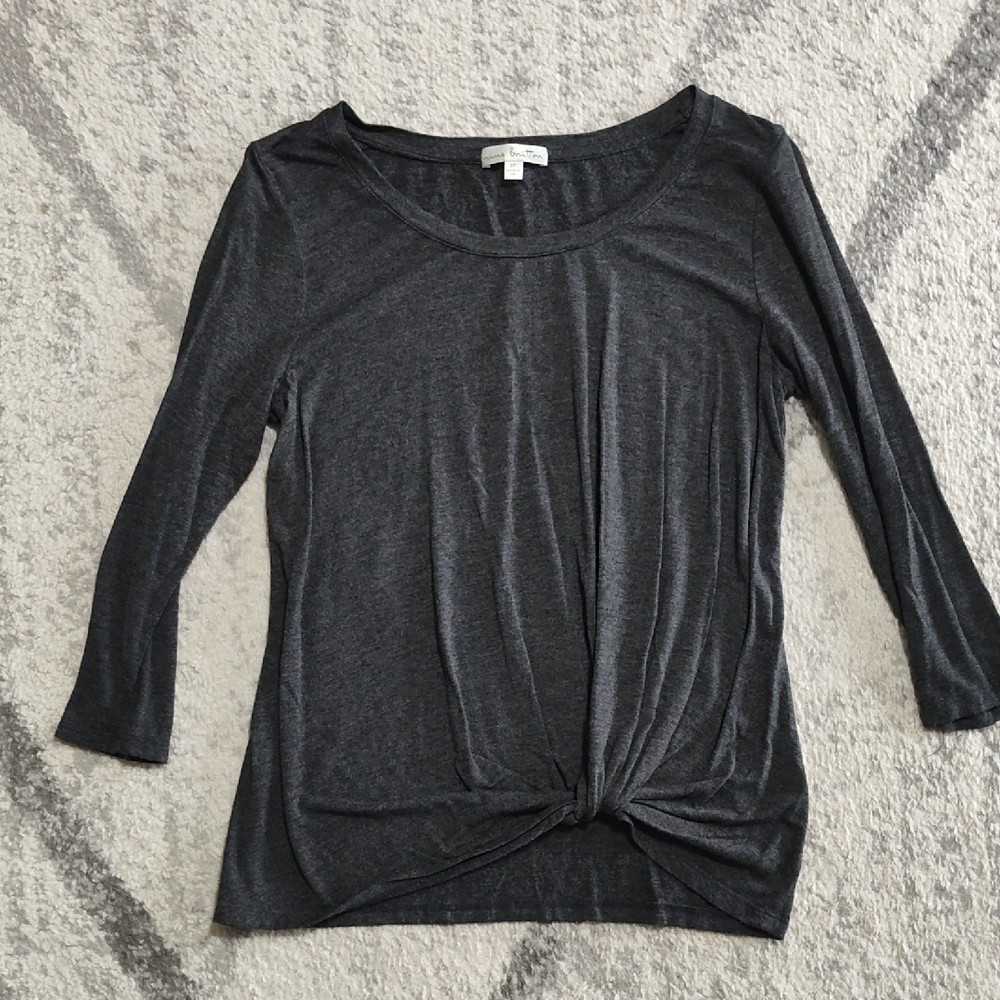 Nine Britton Dark Gray Long Sleeve Knot Top, Size S